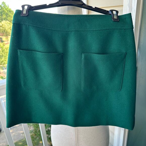 J.Crew 100% Wool Patch Pocket Mini Skirt 6P Emerald Green Preppy Fall Capsule - Picture 2 of 9